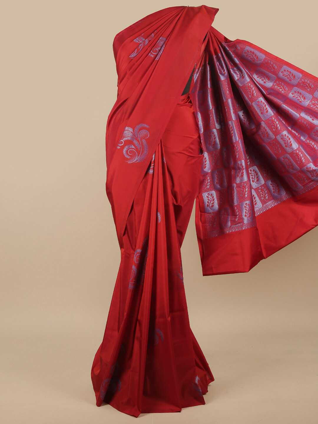 

Pothys Maroon & Grey Ethnic Motifs Zari Art Silk Saree