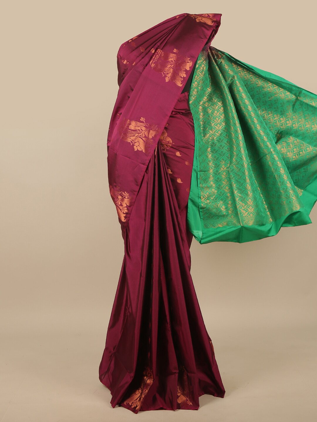 

Pothys Purple & Green Ethnic Motifs Zari Art Silk Saree