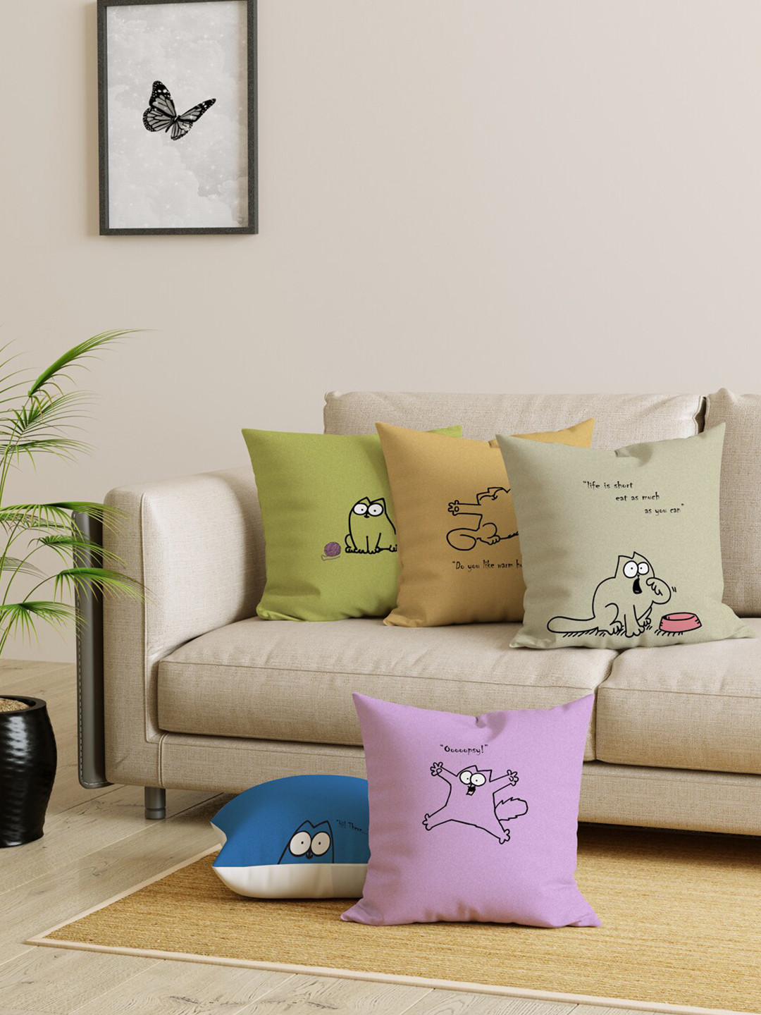 

EverHOME Pack Of 5 Printed Square Cushion Cover, Purple