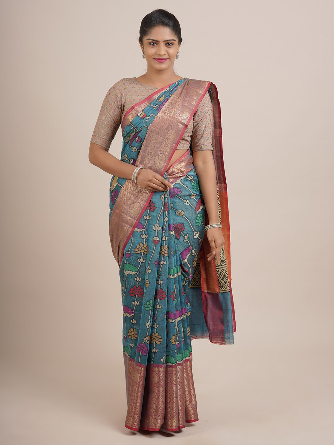 

Pothys Blue Floral Printed Saree