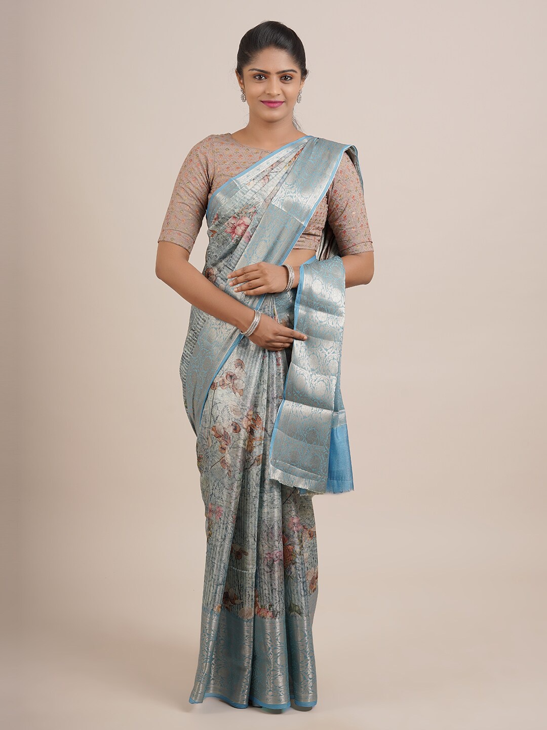 

Pothys Blue Floral Printed Saree