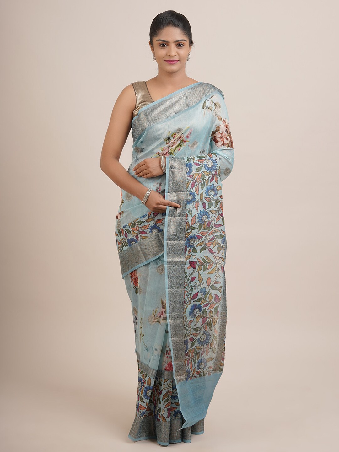 

Pothys Blue & Green Floral Organza Saree