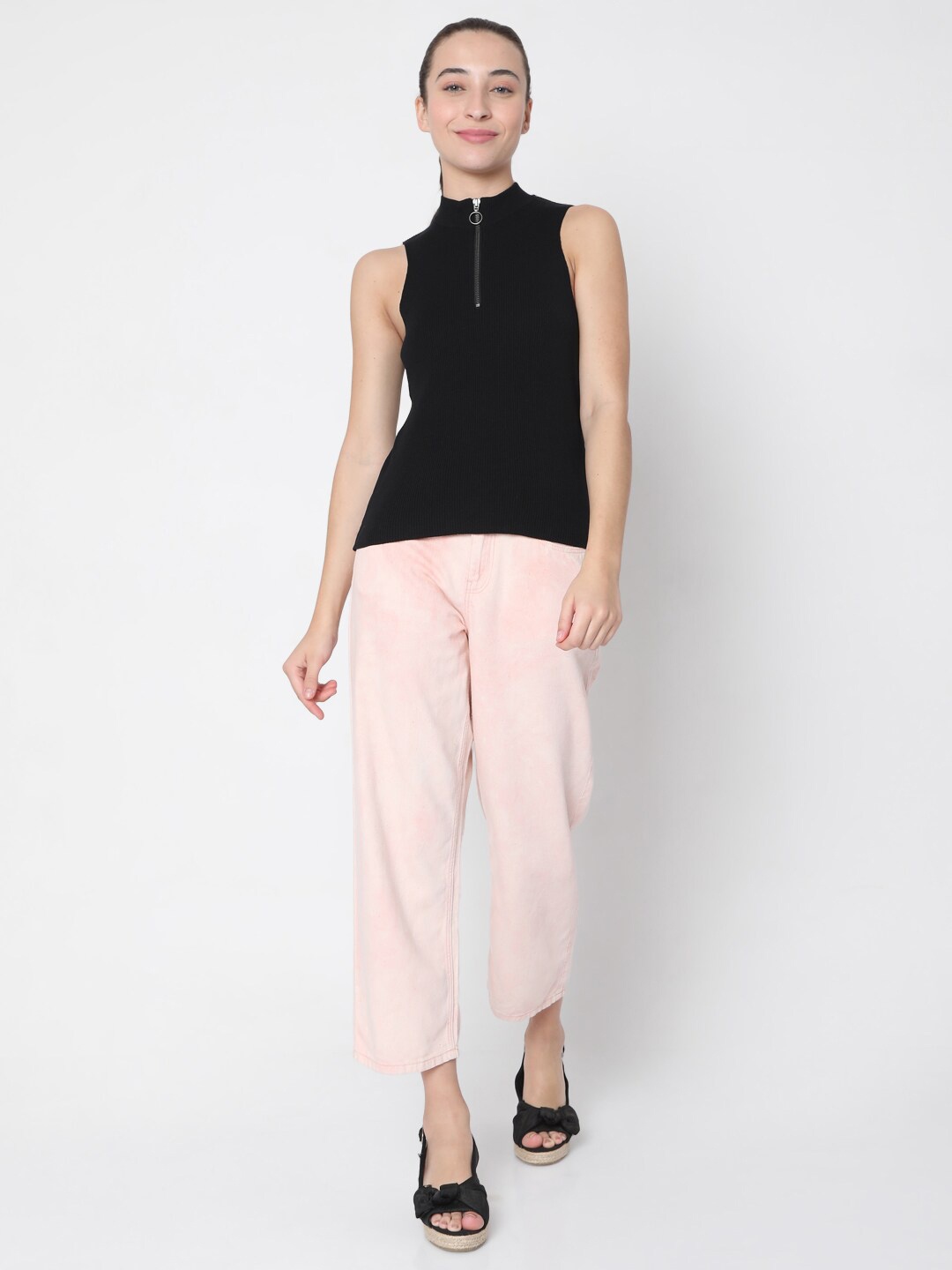 

Vero Moda Women Black Solid Crop Fitted Top