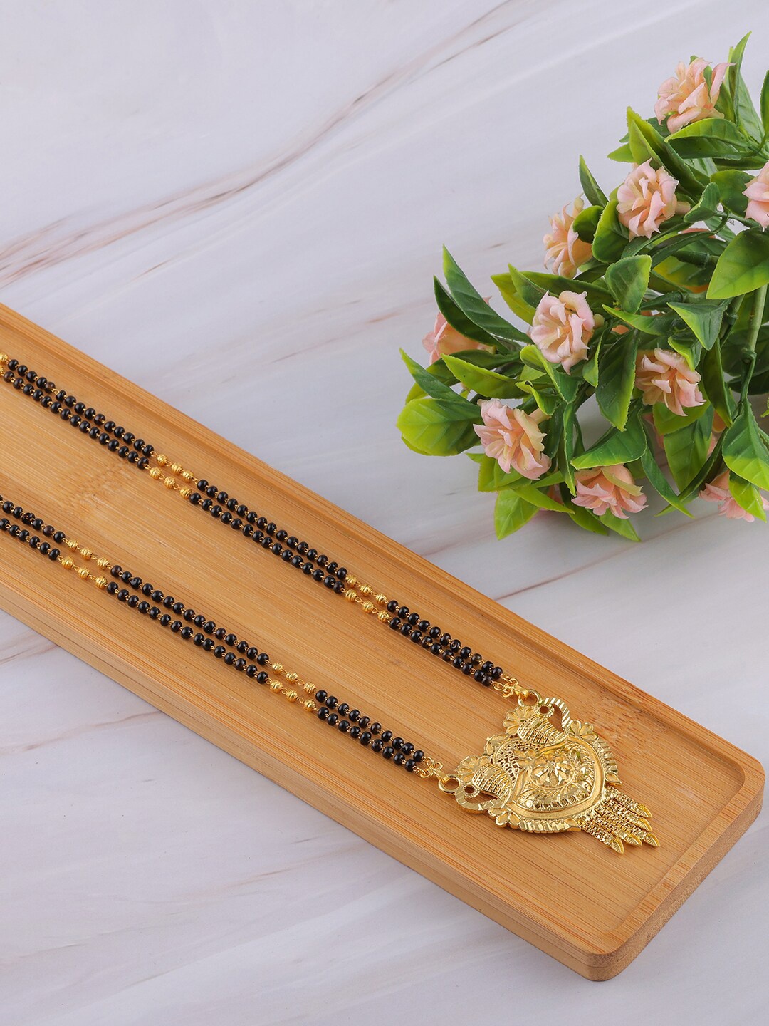 

Brandsoon Black Gold-Plated Beaded Mangalsutra