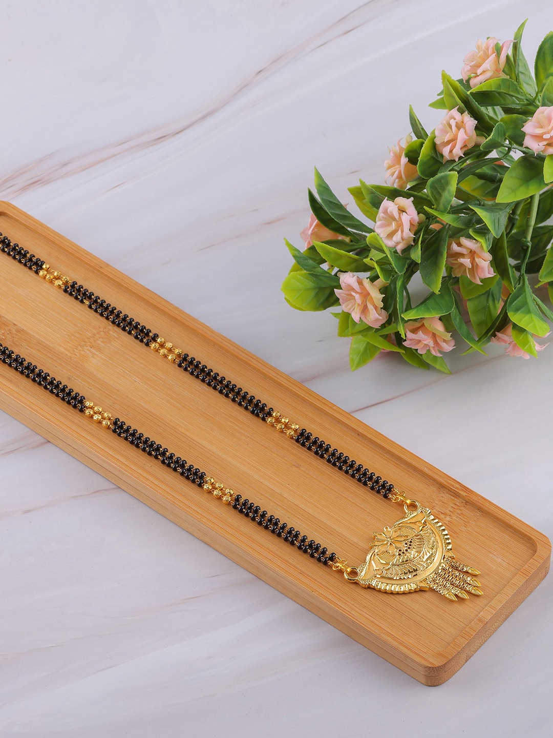 

Brandsoon Gold-Plated Black Beaded Mangalsutra