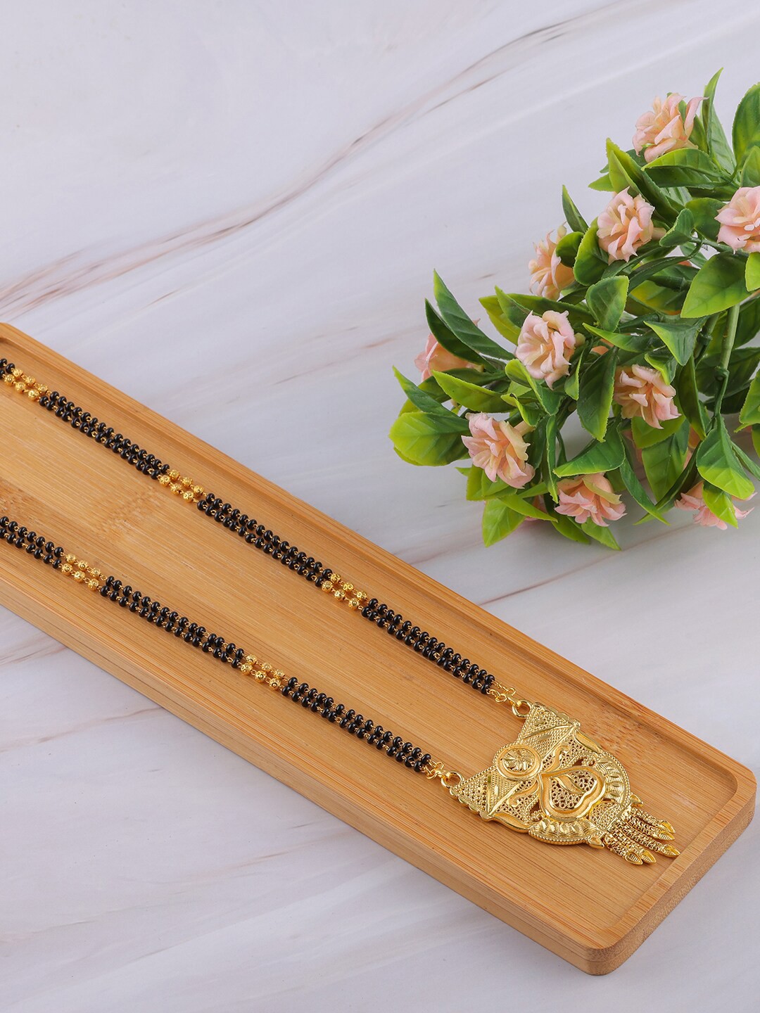 

Brandsoon Gold-Plated Black Beaded Mangalsutra