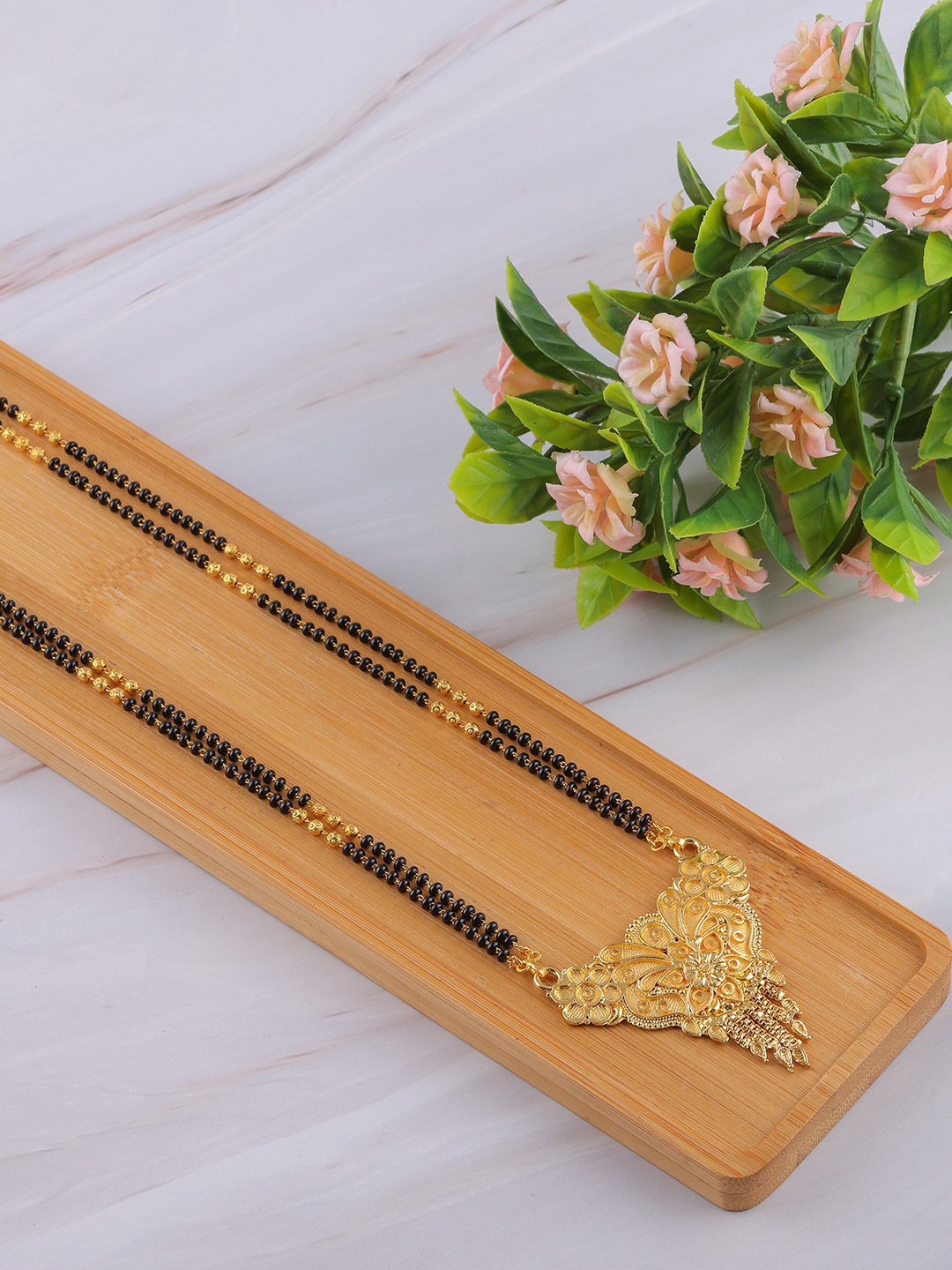 

Brandsoon Black-Toned & Gold-Plated Beaded Mangalsutra