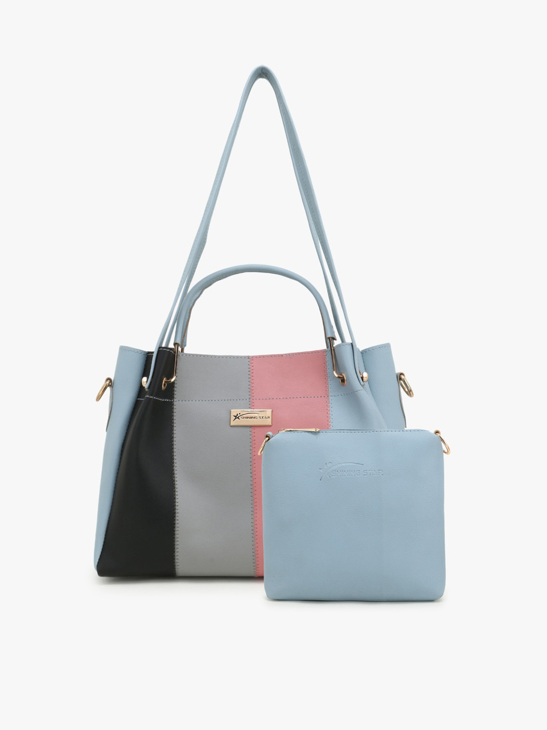 

SHINING STAR Blue Colourblocked PU Structured Shoulder Bag