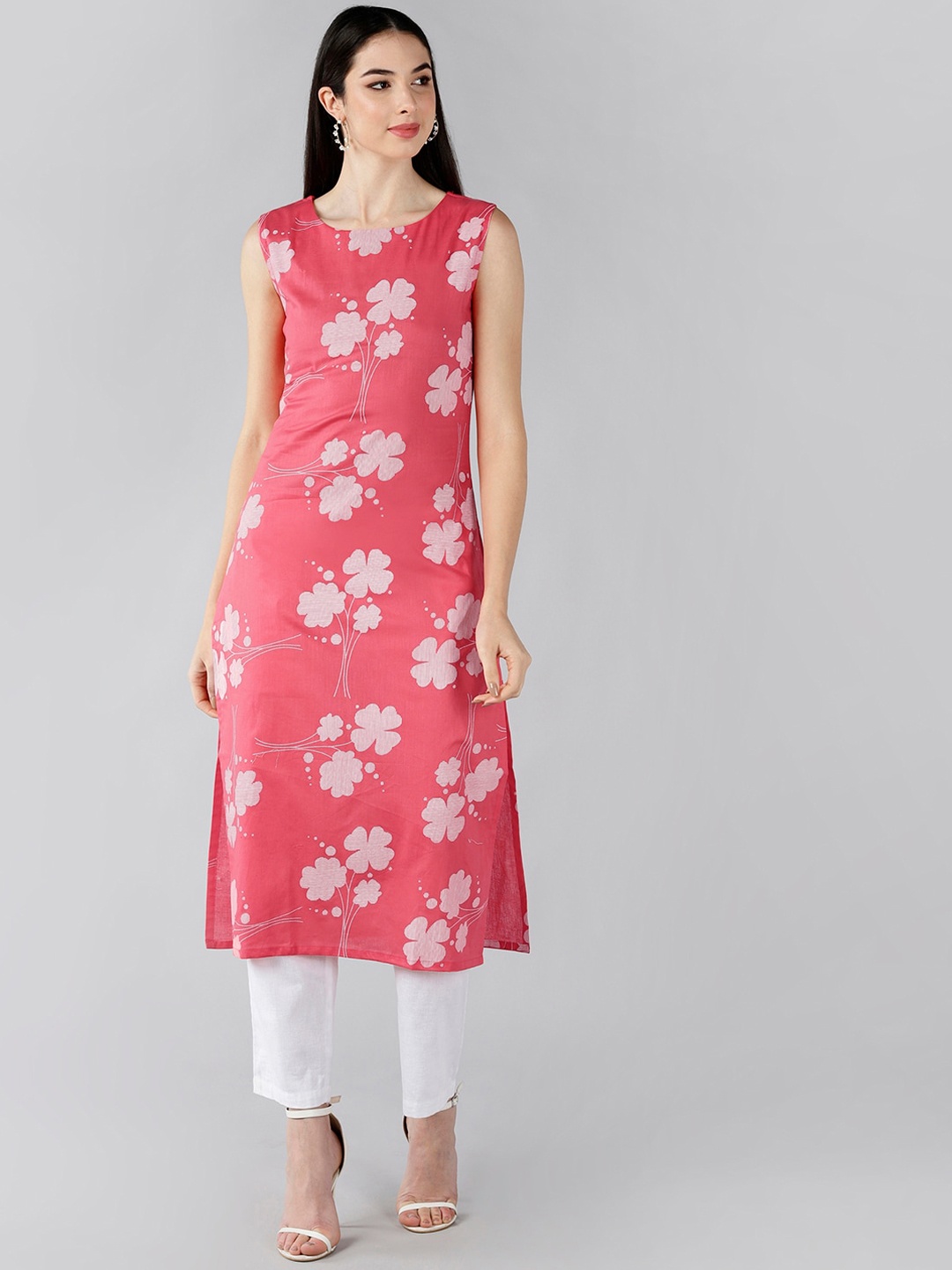 

AHIKA Women Peach-Coloured Floral Printed Kurta