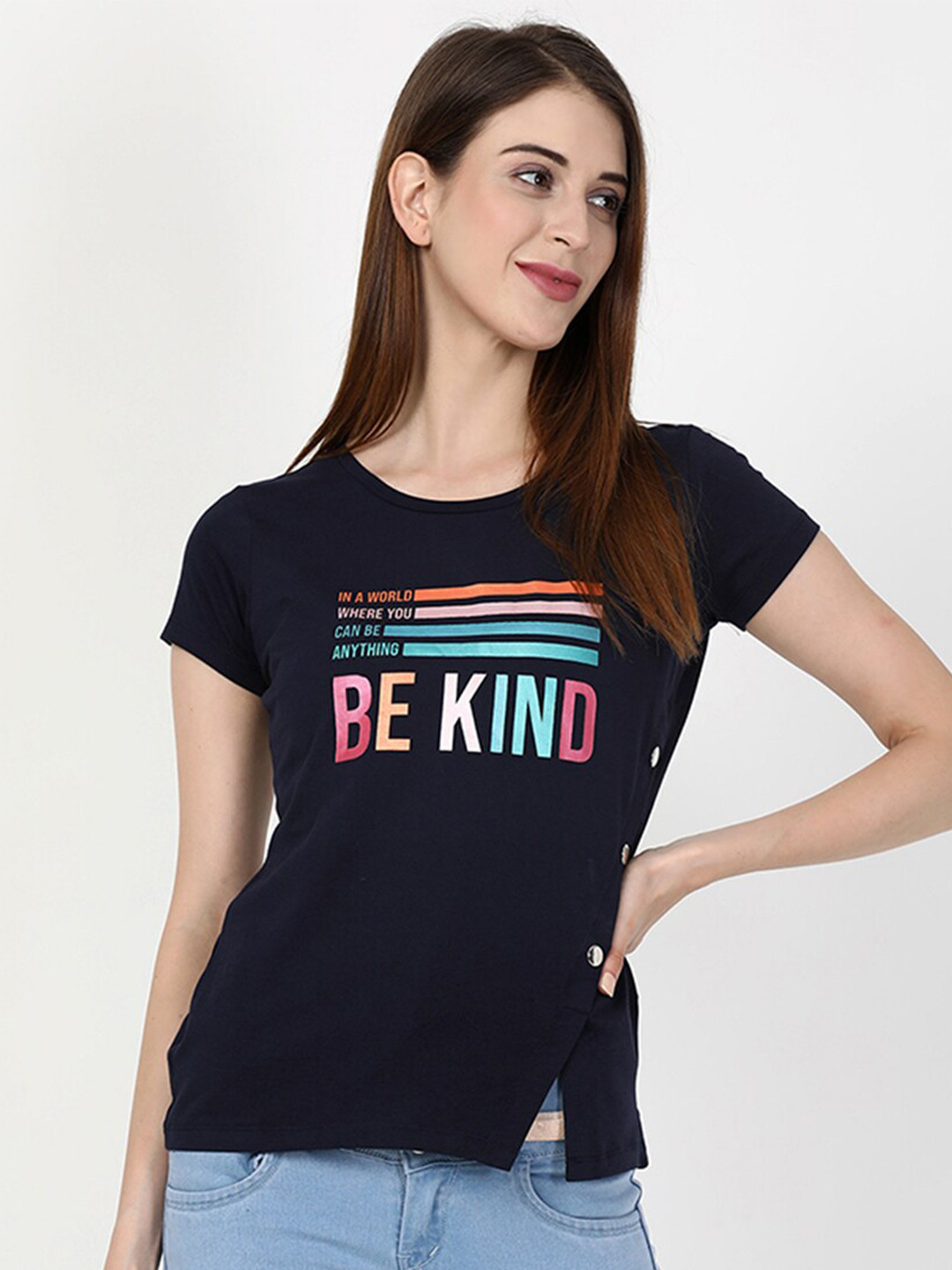 

V2 Value & Variety Navy Blue Printed Top