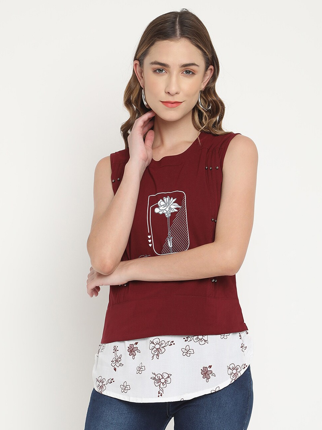 

V2 Value & Variety Maroon Printed Top