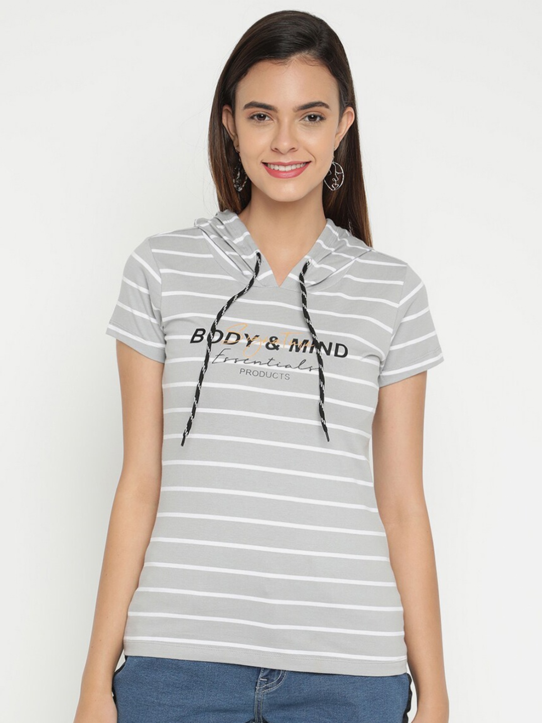 

V2 Value & Variety Grey Striped Hooded Top