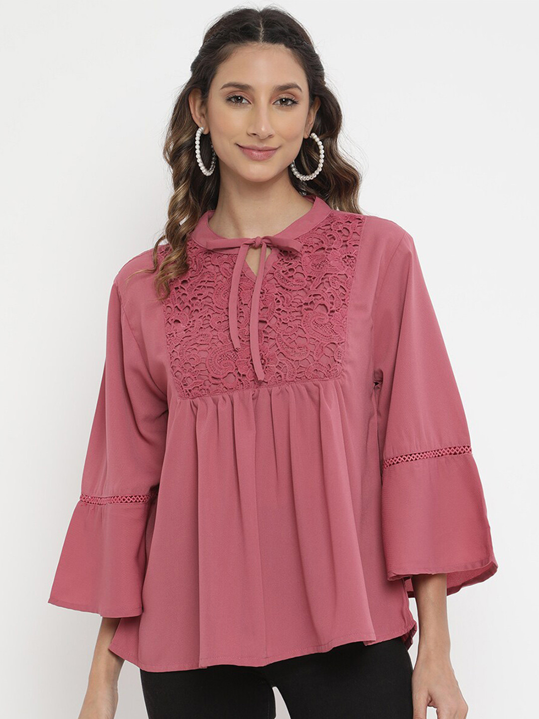

V2 Value & Variety Pink Tie-Up Neck Top