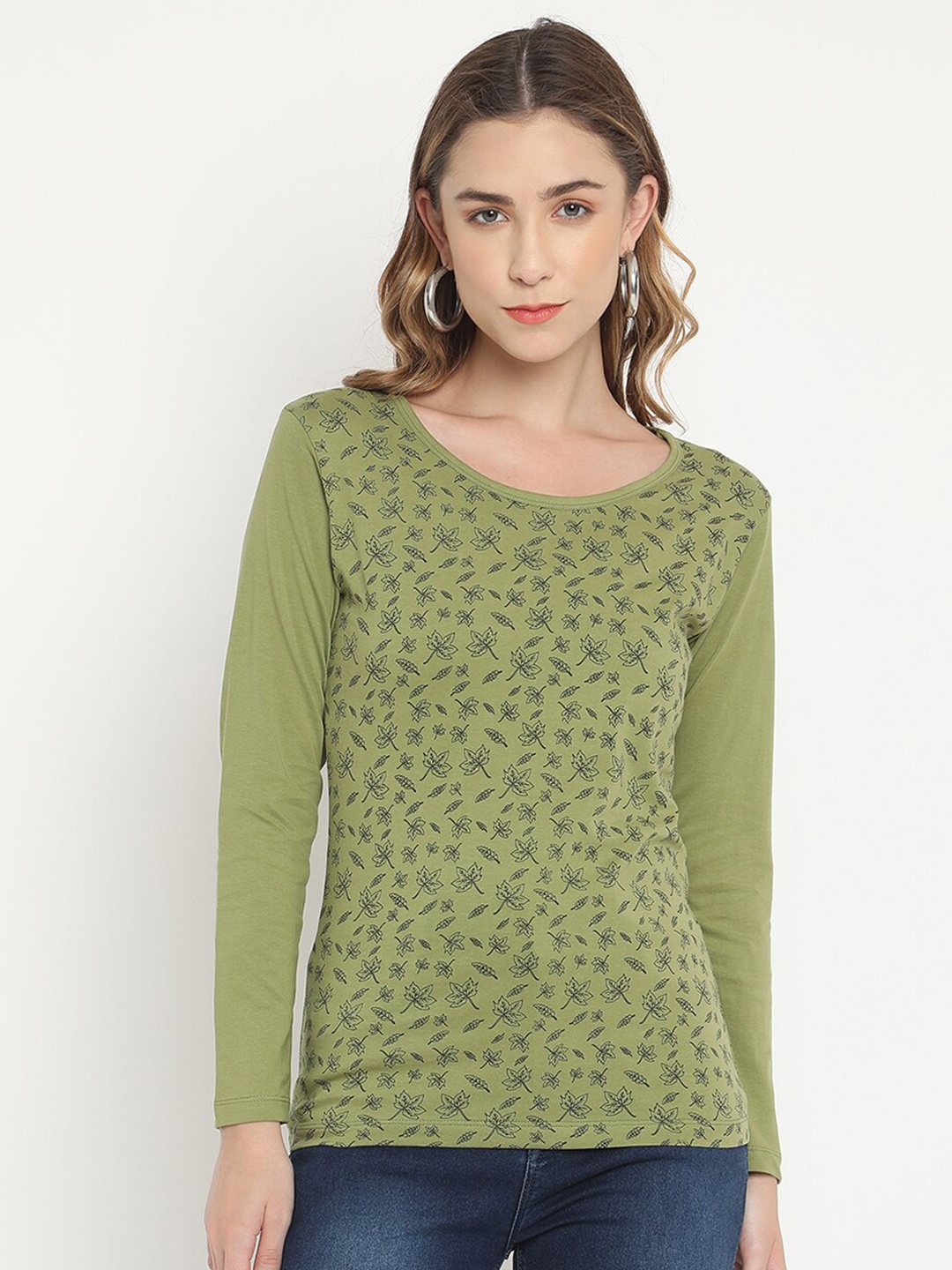 

V2 Value & Variety Olive Green Floral Printed Top