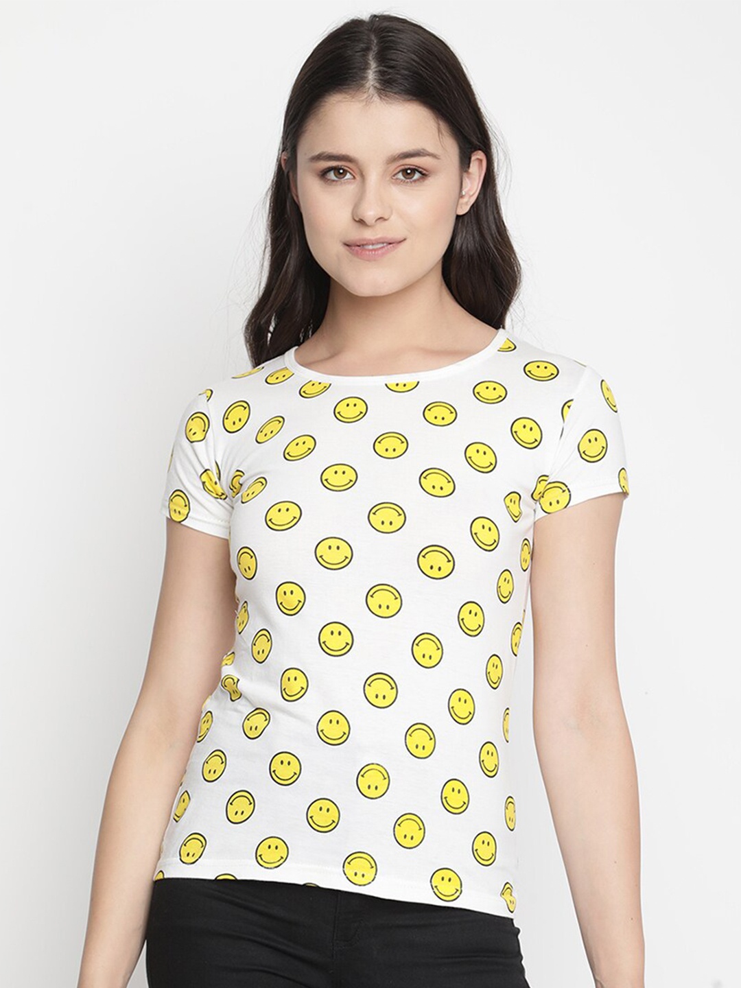 

V2 Value & Variety White & Yellow Print Top