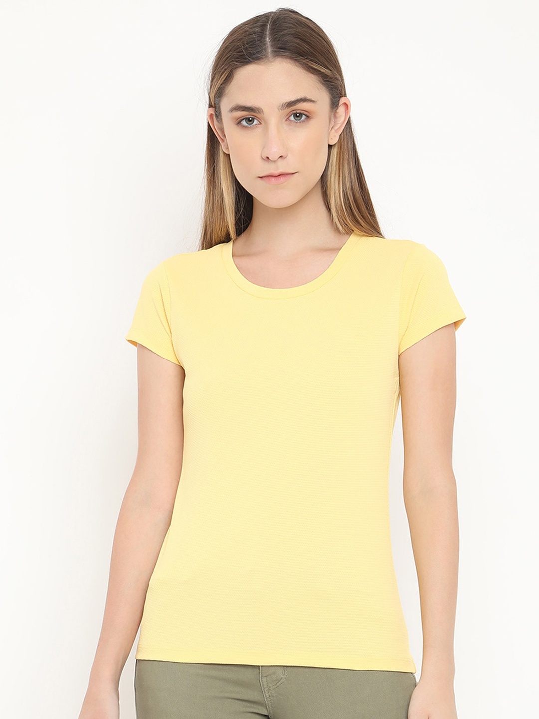 

V2 Value & Variety Women Yellow Solid Regular Cotton Top