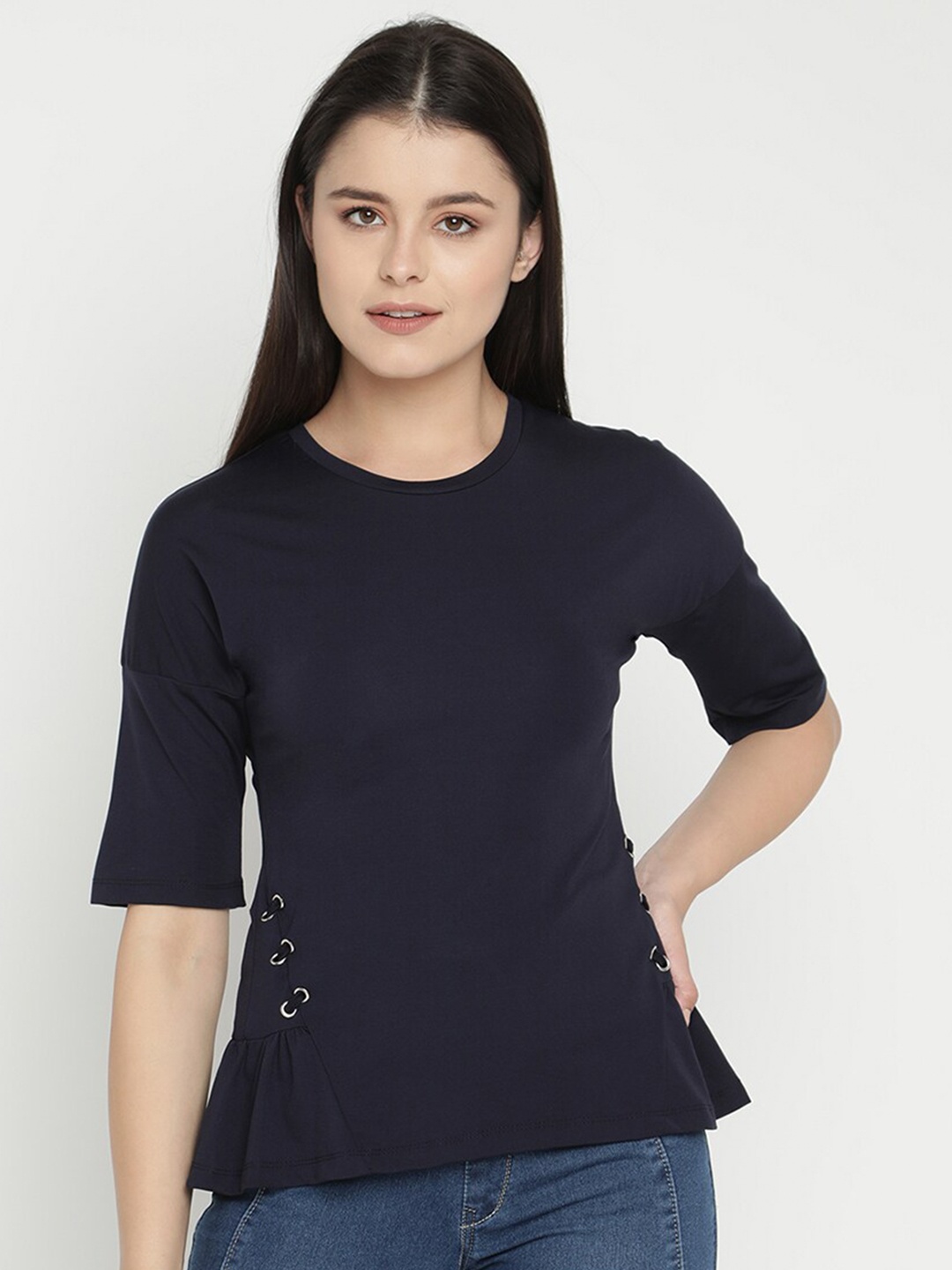 

V2 Value & Variety Women Navy Blue Solid Top