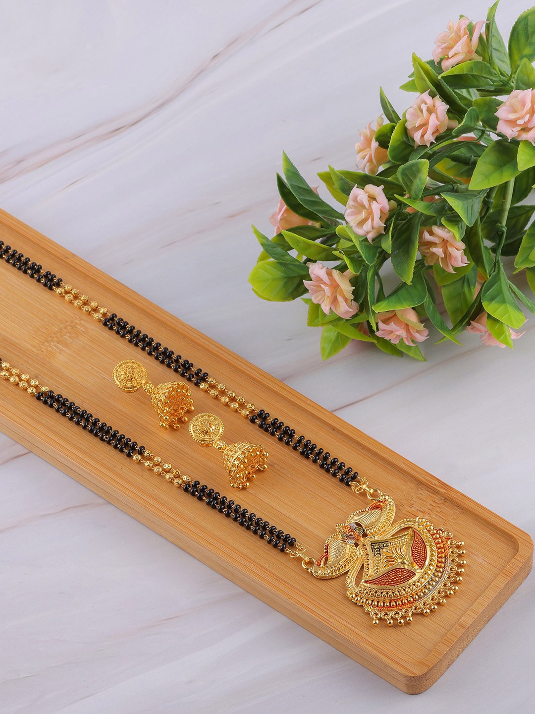 

Brandsoon Gold-Plated Black Beaded Mangalsutra Set