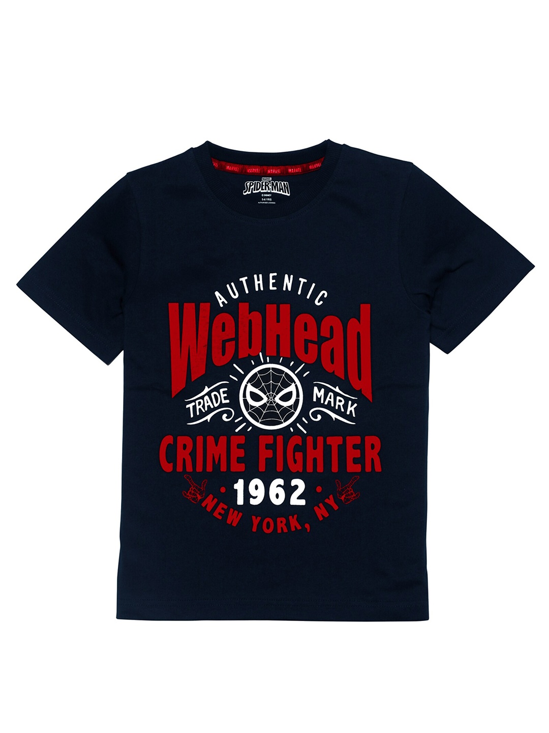 

KINSEY Boys Navy Blue Spider-Man Printed Pure Cotton Regular-Fit T-shirt