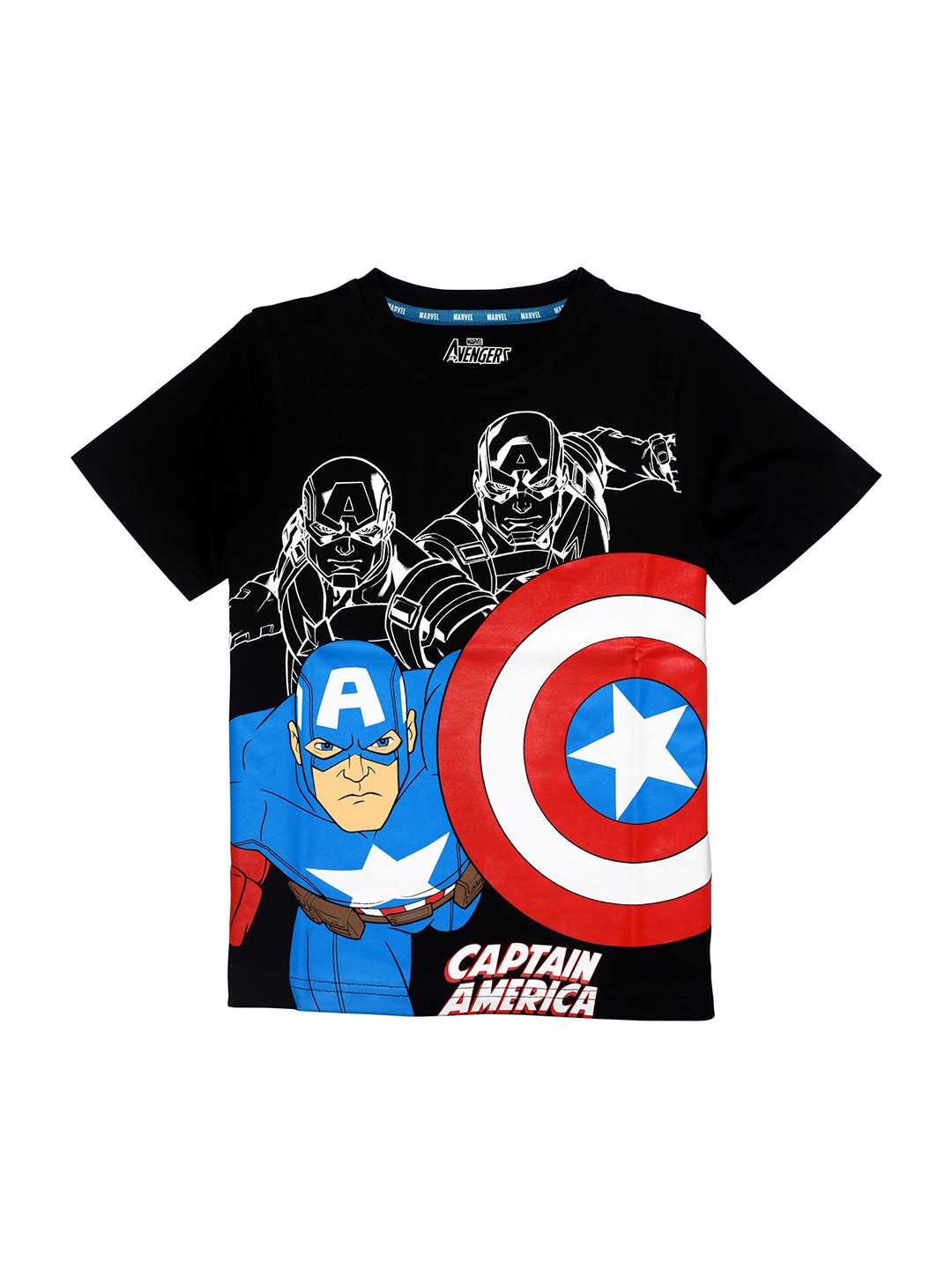 

KINSEY Boys Black Captain America Printed Cotton T-shirt