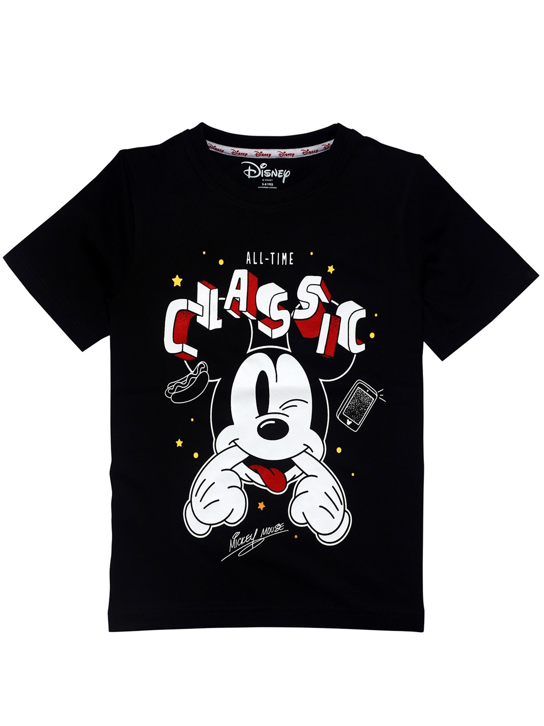 

KINSEY Boys Black Cotton Mickey Mouse Printed T-shirt