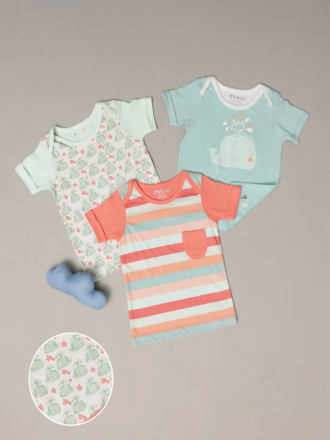 

MiArcus Kids Pack of 3 Striped Cotton T-shirts, Peach