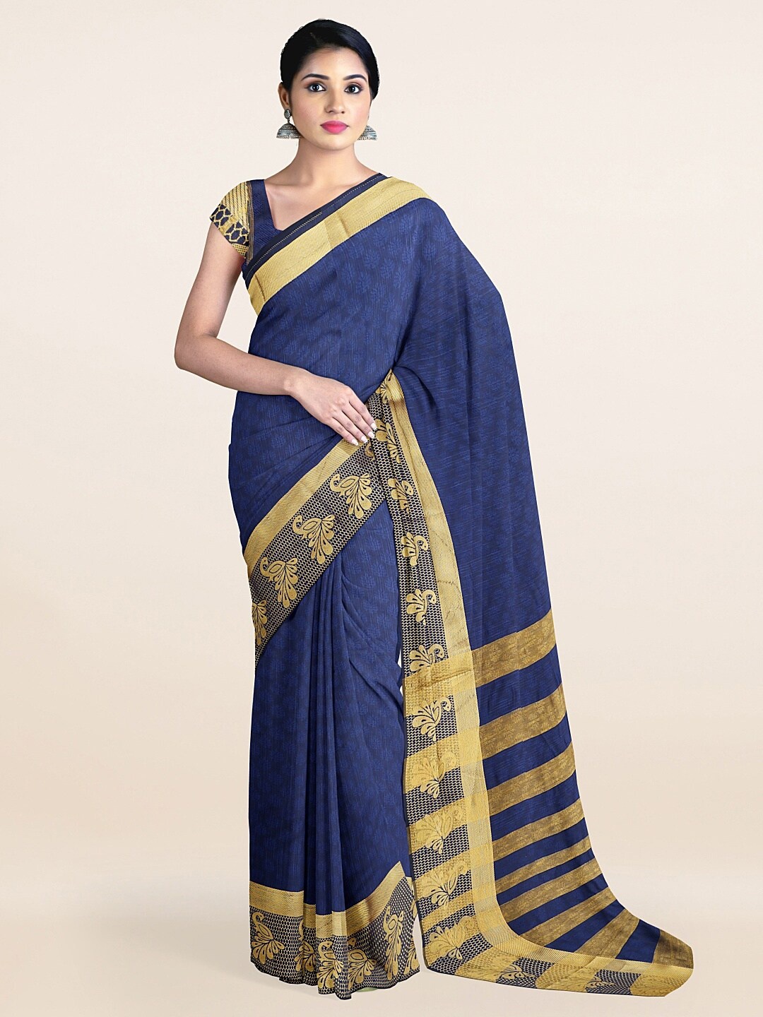 

Pothys Blue & Gold-Toned Woven Design Zari Saree