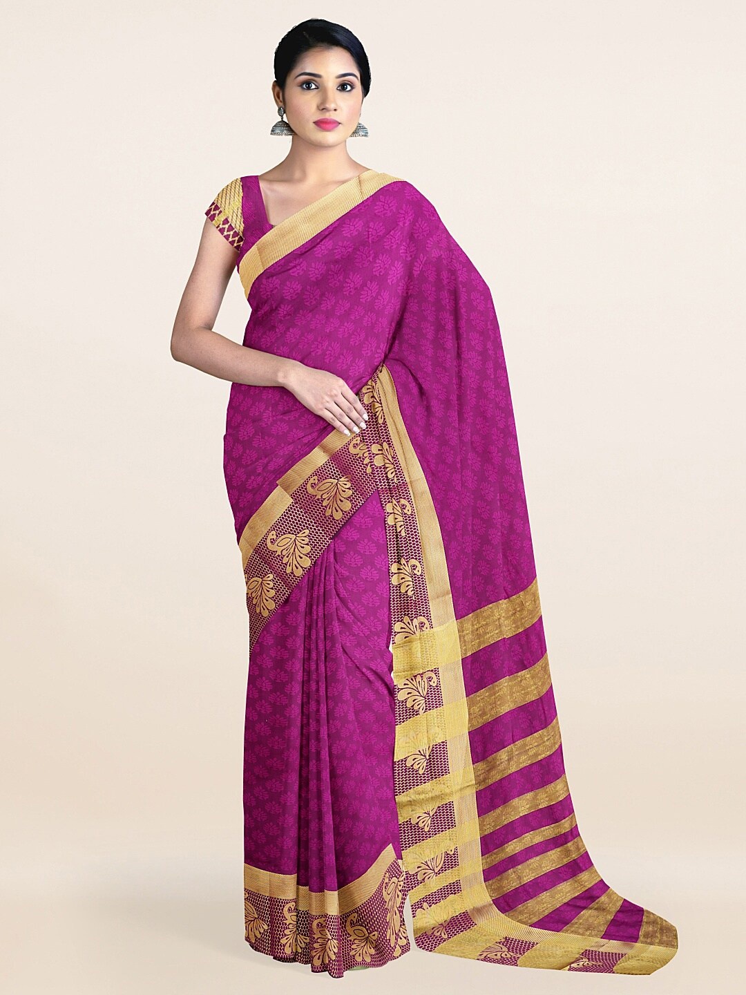 

Pothys Violet Woven Design Cotton Blend Saree