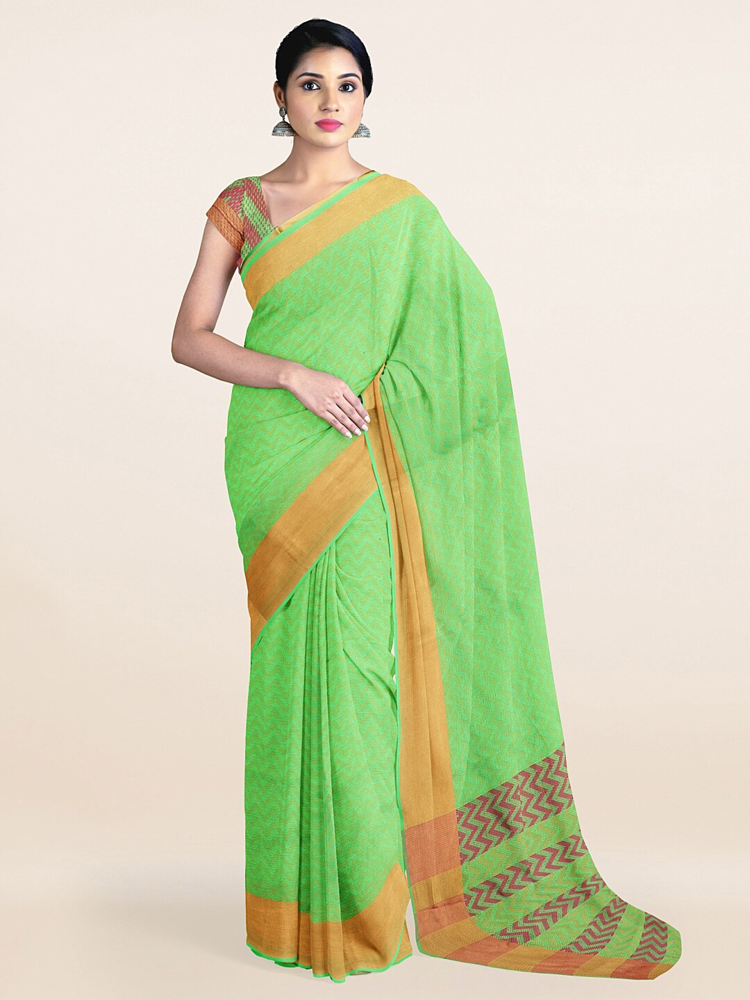 

Pothys Green & Gold-Toned Woven Design Saree