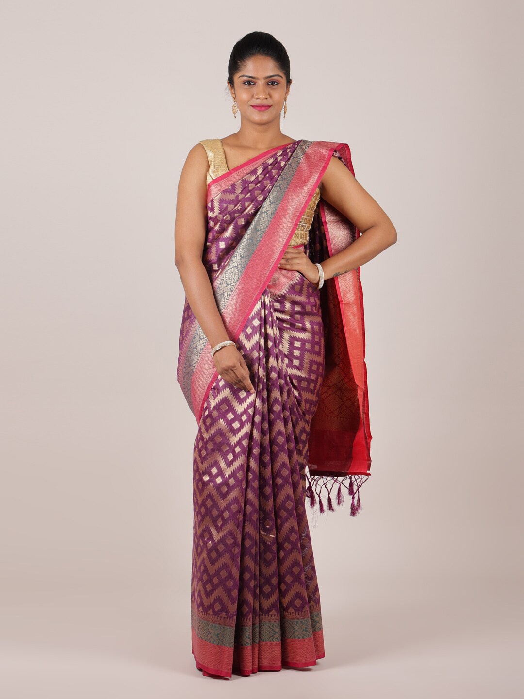 

Pothys Purple & Gold-Toned Woven Design Saree