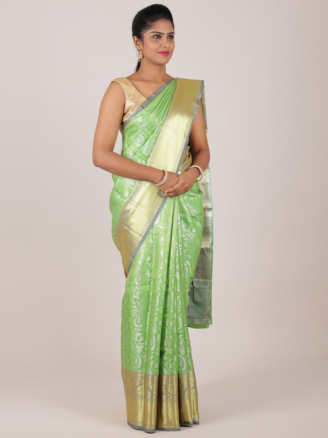 

Pothys Green & Grey Woven Design Zari Saree