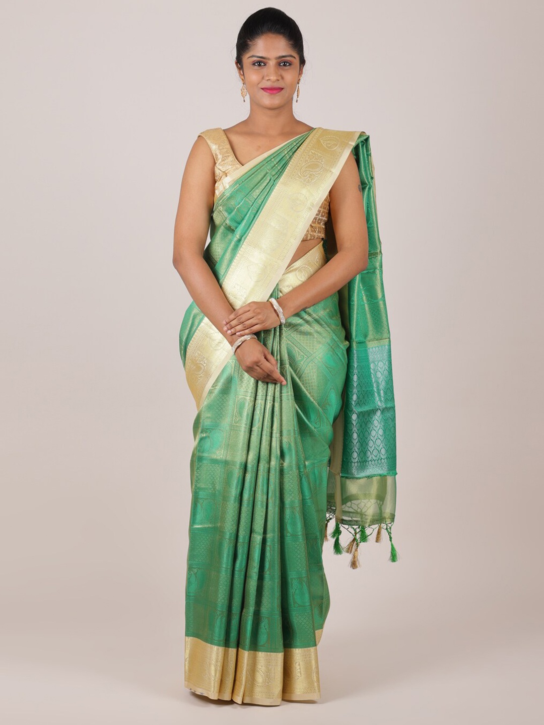 

Pothys Green & Gold-Toned Woven Design Zari Saree