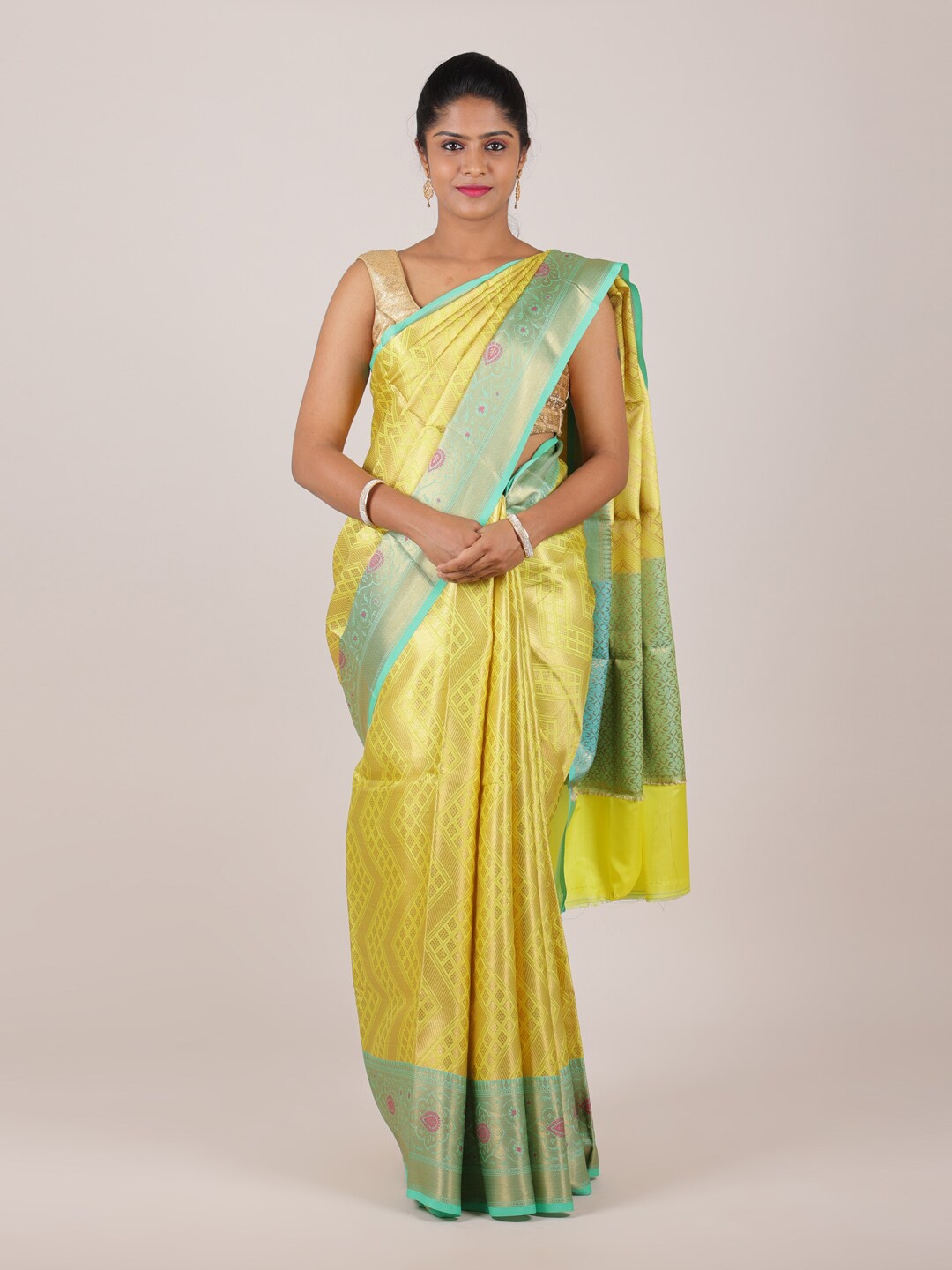 

Pothys Yellow & Green Woven Design Saree