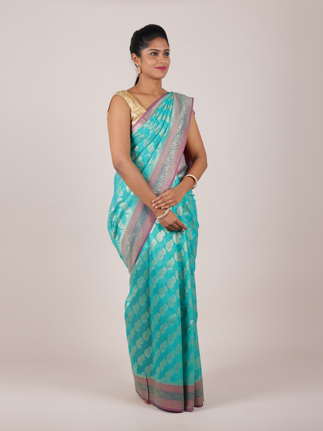 

Pothys Blue & Pink Woven Design Zari Saree