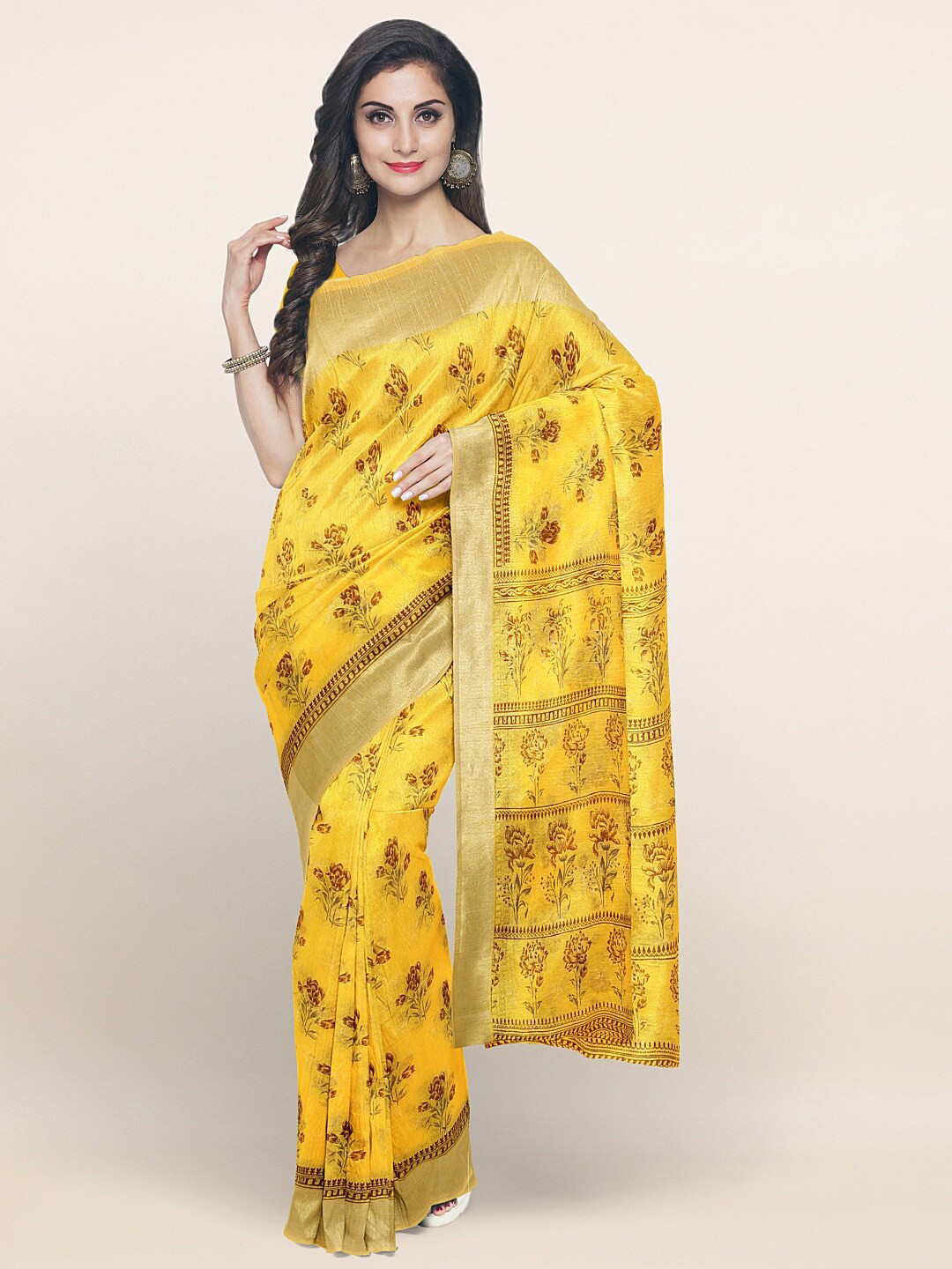 

Pothys Yellow Floral Printed Saree