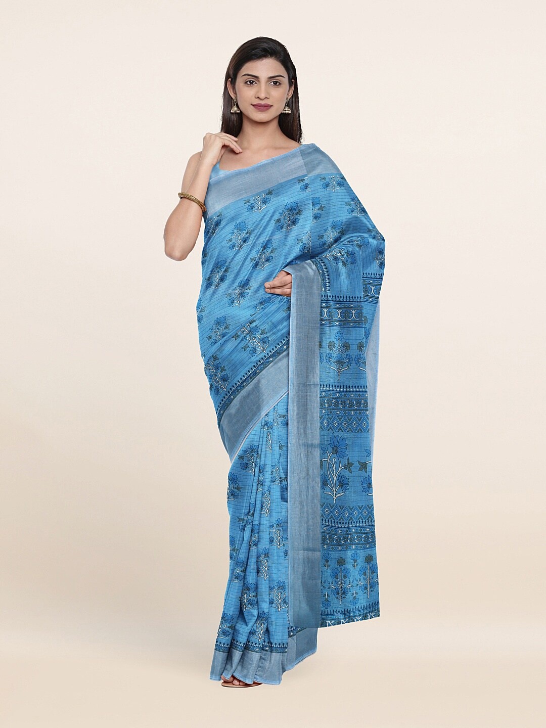 

Pothys Women Blue Printed Cotton Blend Saree