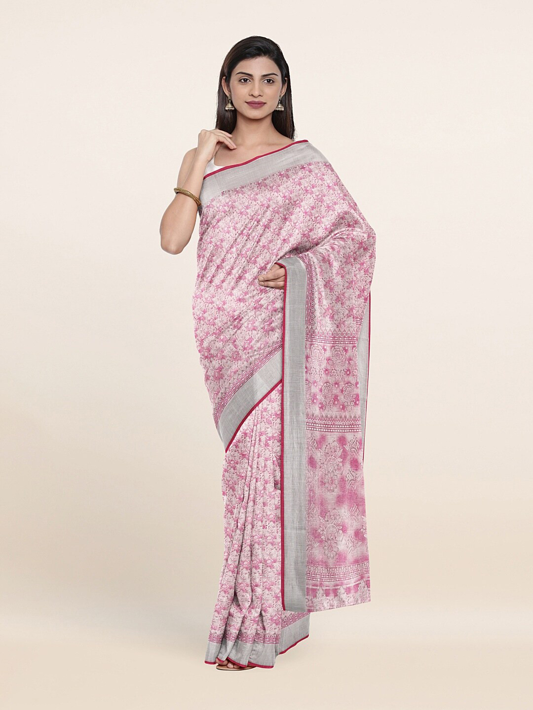 

Pothys Pink Floral Printed Cotton Blend Saree