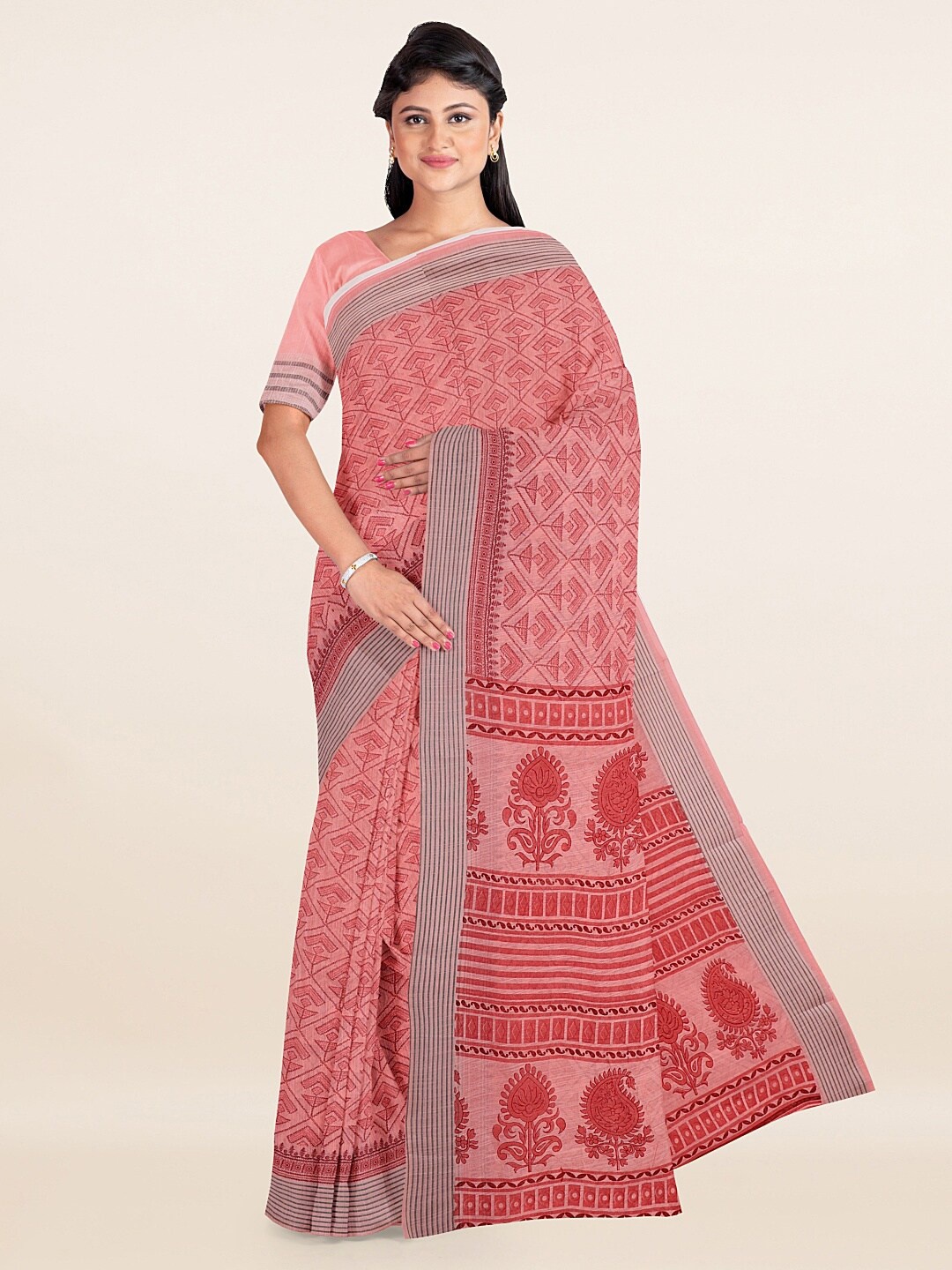 

Pothys Pink & Red Ethnic Motifs Saree
