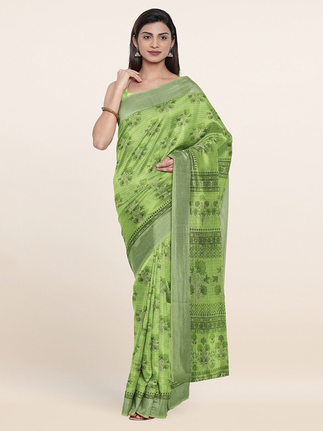 

Pothys Green & Grey Floral Zari Saree