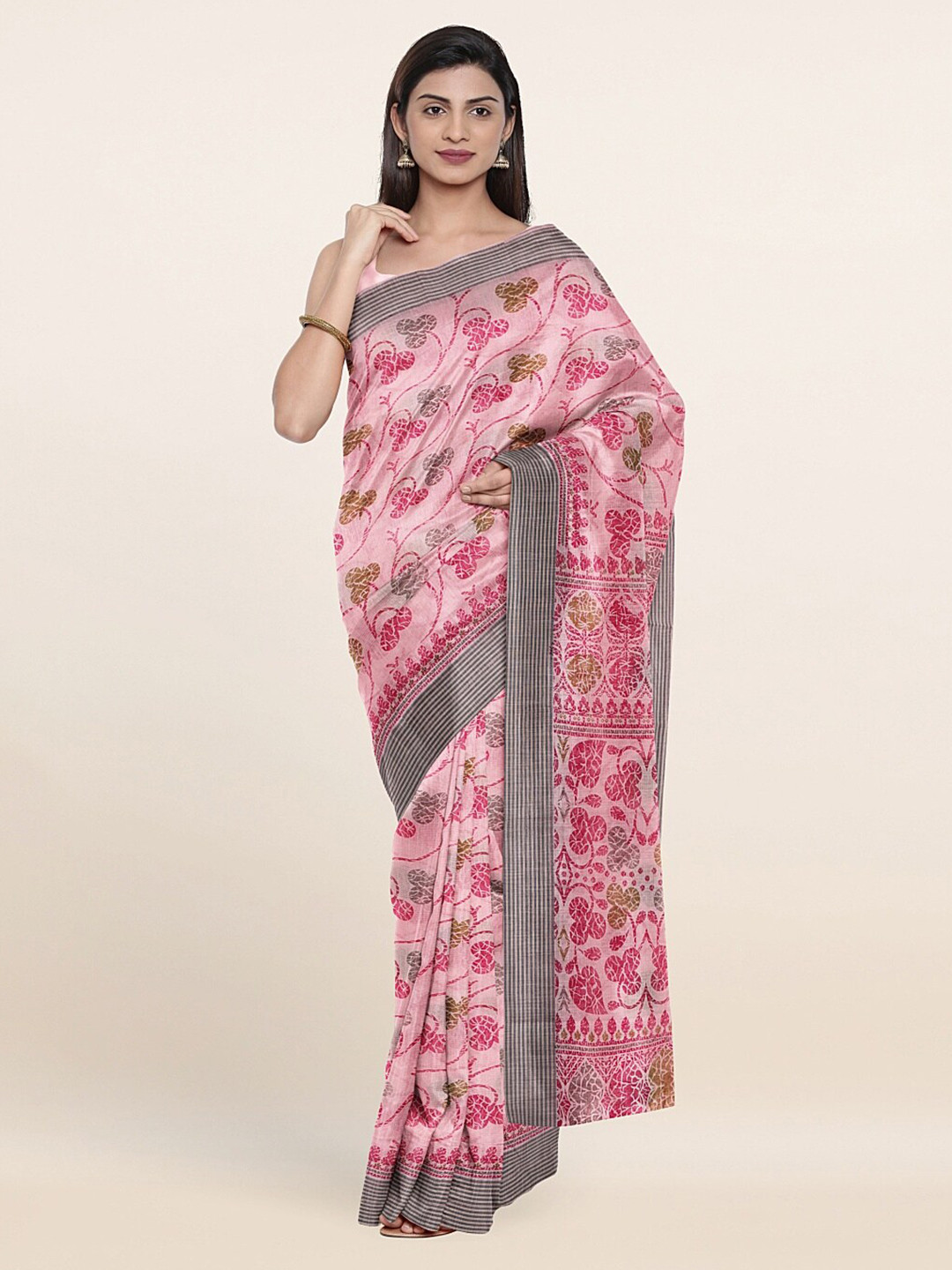 

Pothys Pink & Black Floral Saree