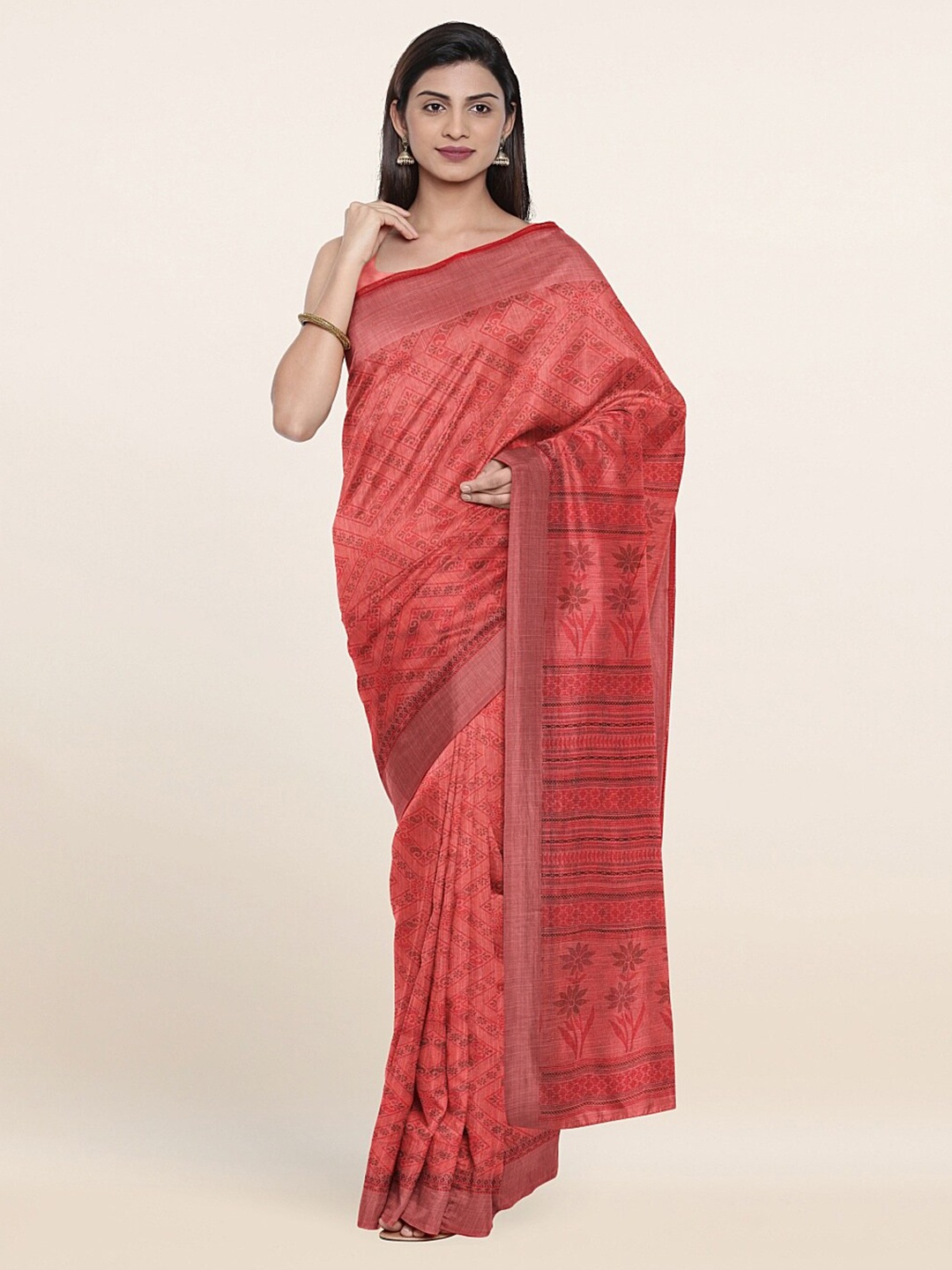 

Pothys Pink Geometric Printed Saree