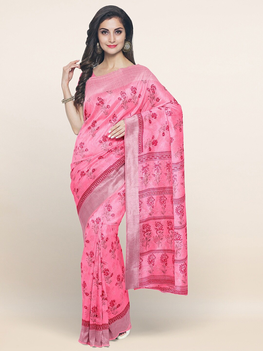 

Pothys Pink & Red Floral Saree