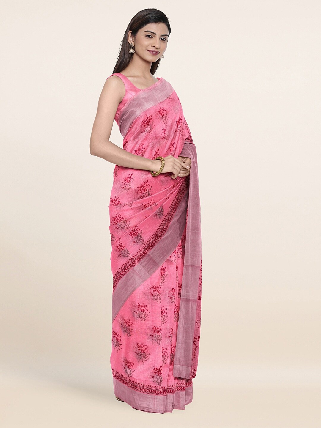 

Pothys Pink & Maroon Floral Zari Saree