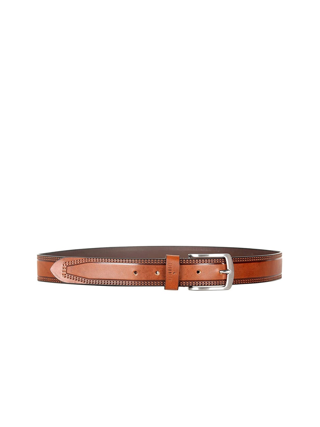 

THE CLOWNFISH Men Brown Textured Leather Belt