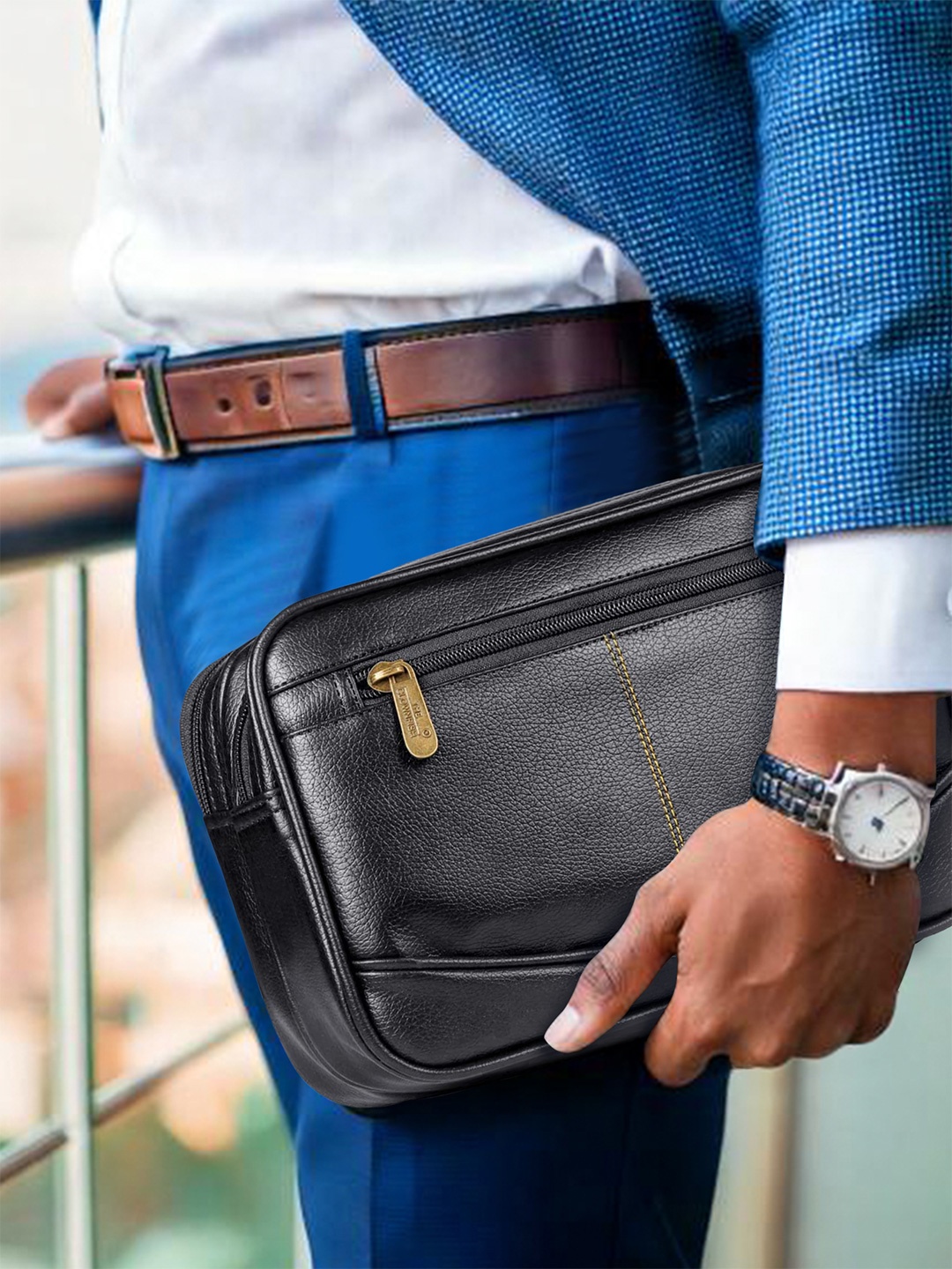 

THE CLOWNFISH Black Solid Multipurpose Travel Pouch