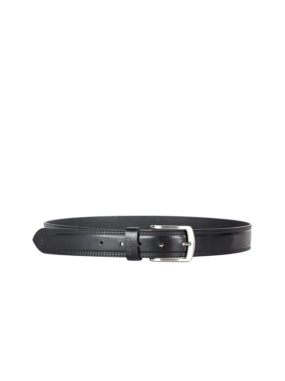 

THE CLOWNFISH Men Black Genuine Leather Belt