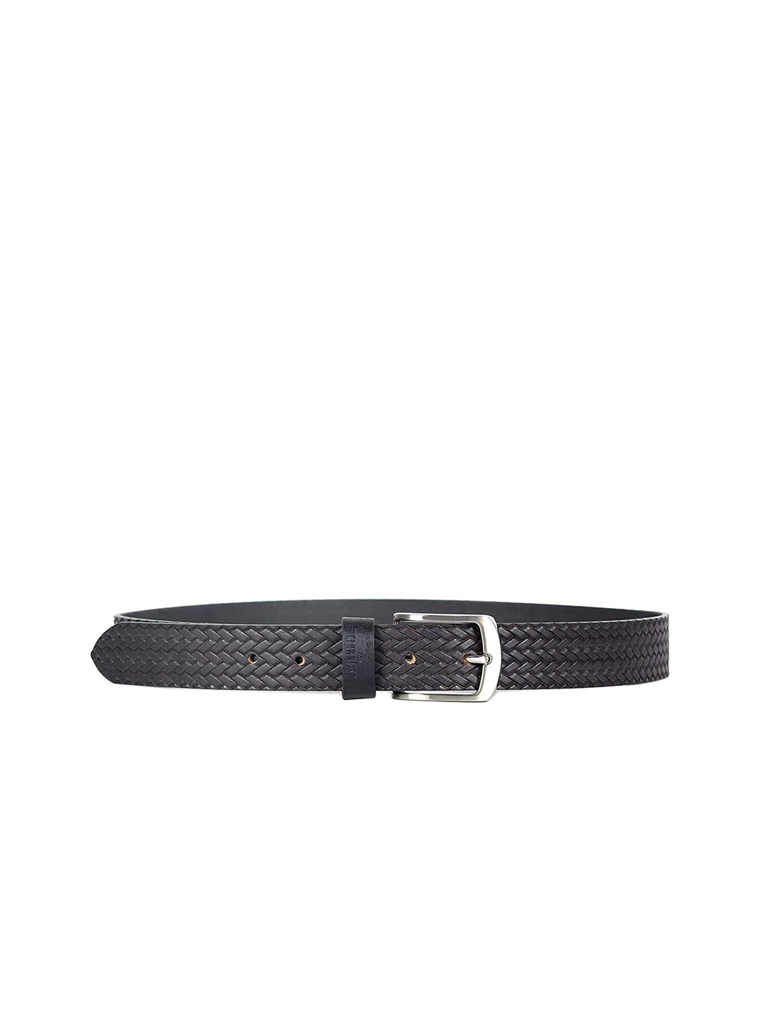 

THE CLOWNFISH Men Black Braided Leather Belt