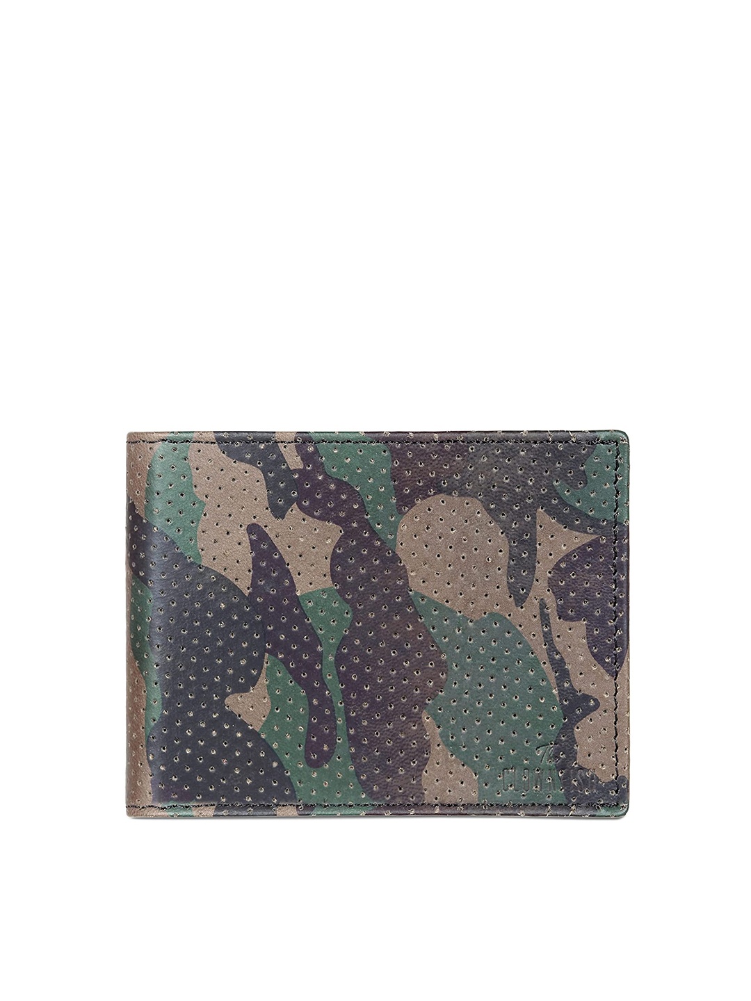 

THE CLOWNFISH Men Green & Beige Camouflage Printed Leather Two Fold Wallet