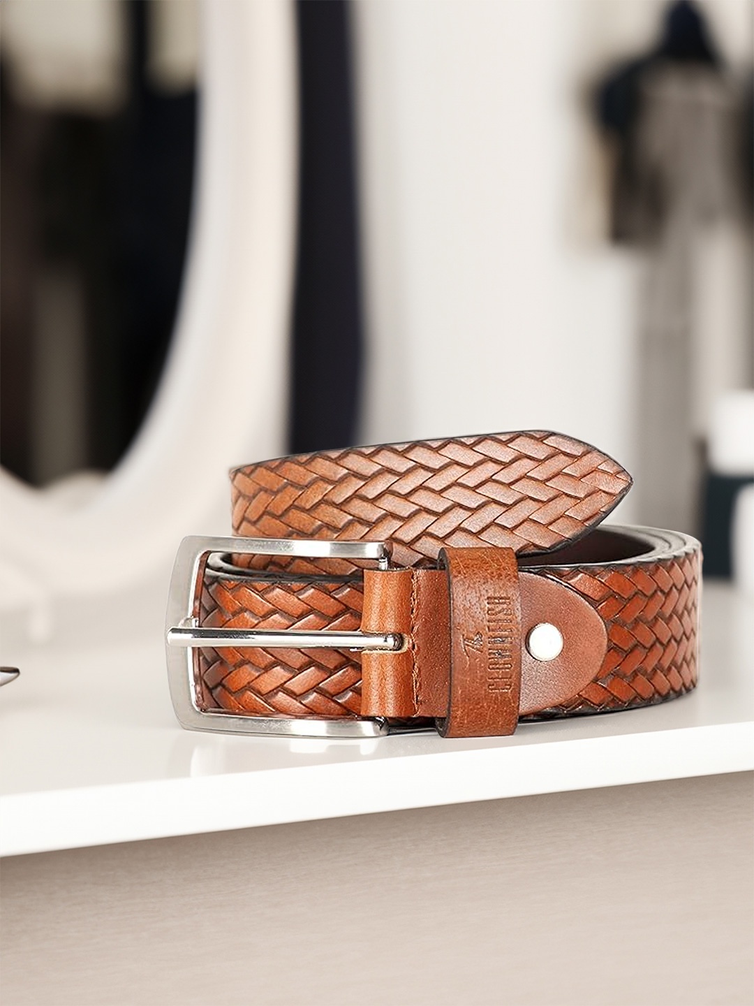 

THE CLOWNFISH Men Brown Braided Leather Belt