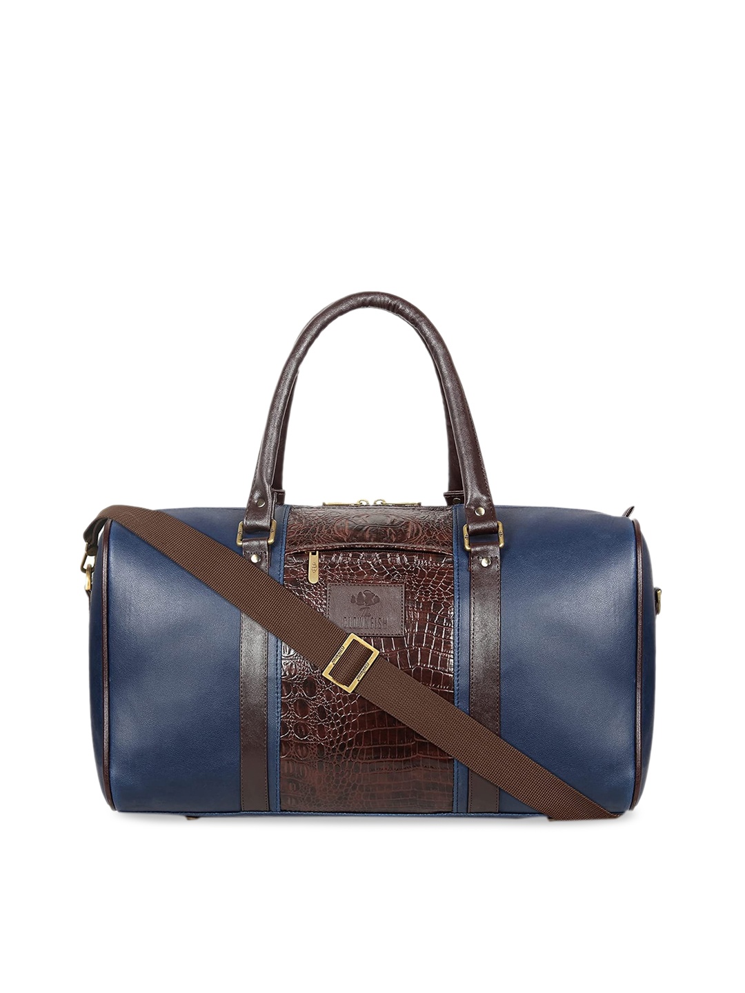 

THE CLOWNFISH Navy Blue & Brown Textured Duffel Bag